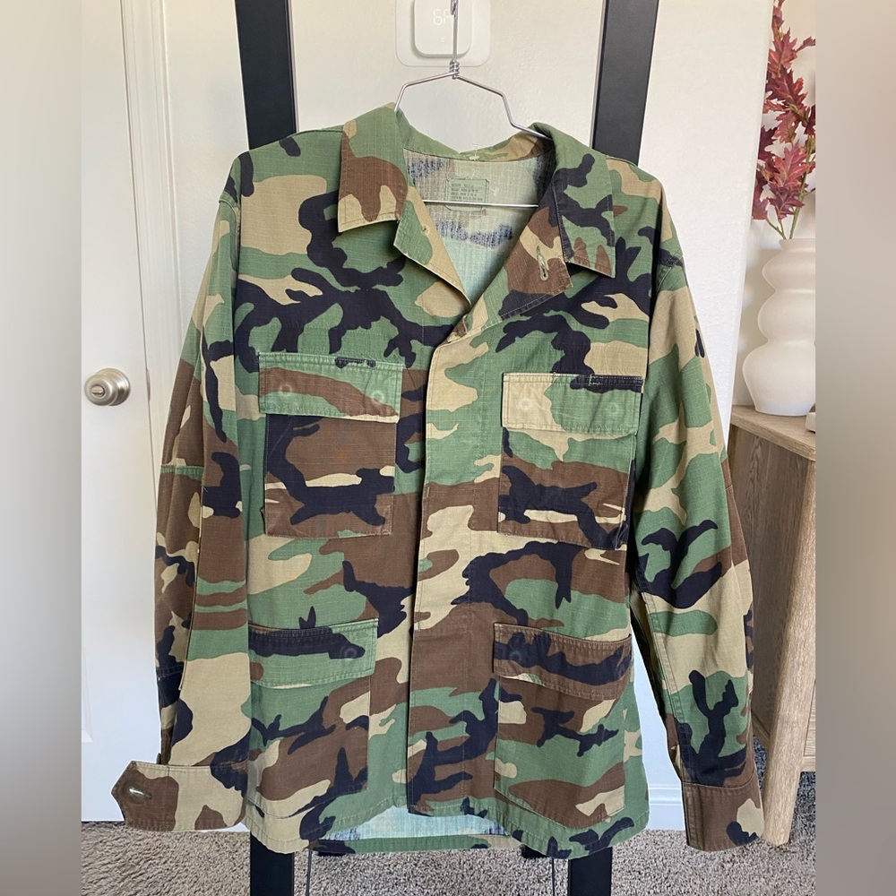 Military button on light weight jacket